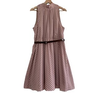 Anthropologie Ryu Sailboat Dress Blush Pink Brown Neck Tie Belted Sleeveless L